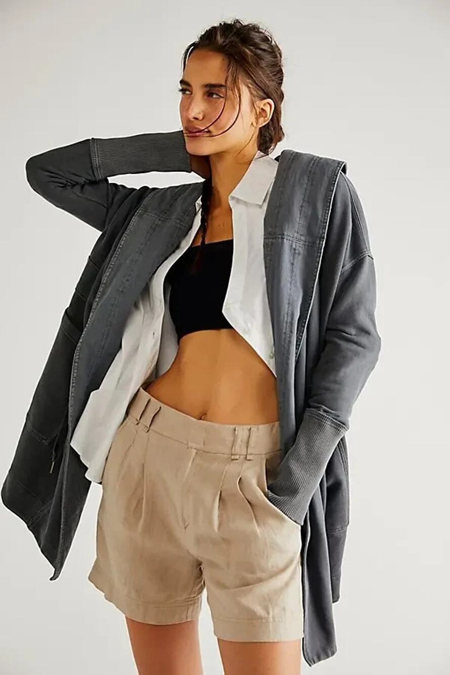 Free People Brentwood Cardi Gray Oversized Hooded Jacket Large